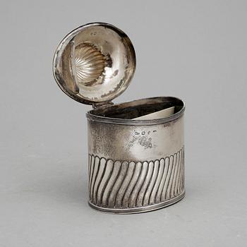 TEDOSA, sk "Tea Caddy" silver, George Unite, Birmingham 1891. Ca 173 g.