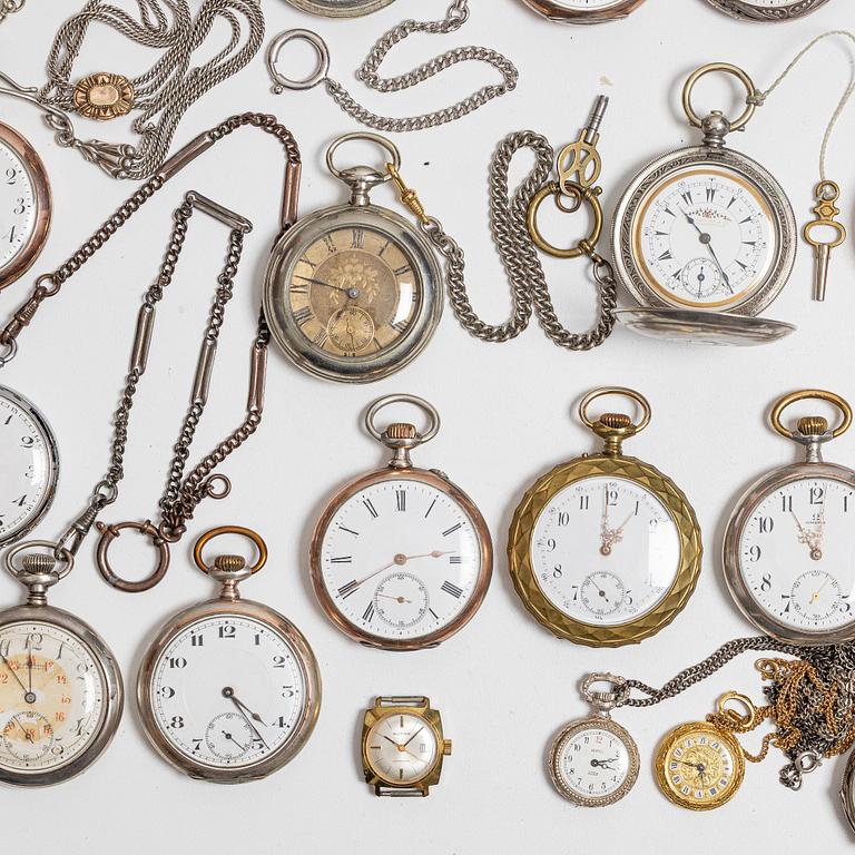 Collection of pocket watches, 63 pieces, "No reserve", various materials.