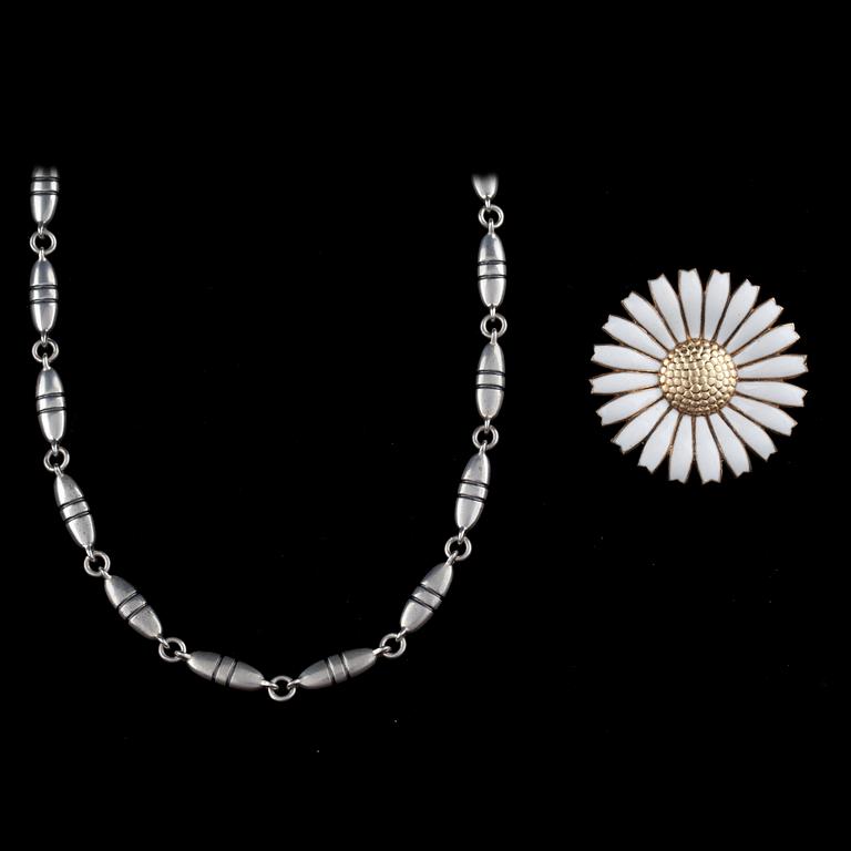 COLLIER samt BROSCH, silver, Georg Jensen. Total vikt ca 60 g.