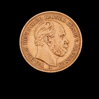GULDMYNT, 20 mark, Kaiser Wilhelm, Preussen, 1887. Vikt ca 8 gram.