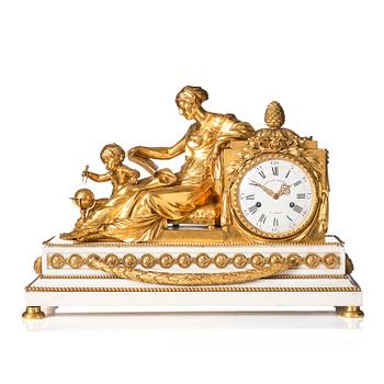 A monumental Louis XVI-style marble and ormolu mantel clock 'à la Geoffrin', first part of the 19th century.