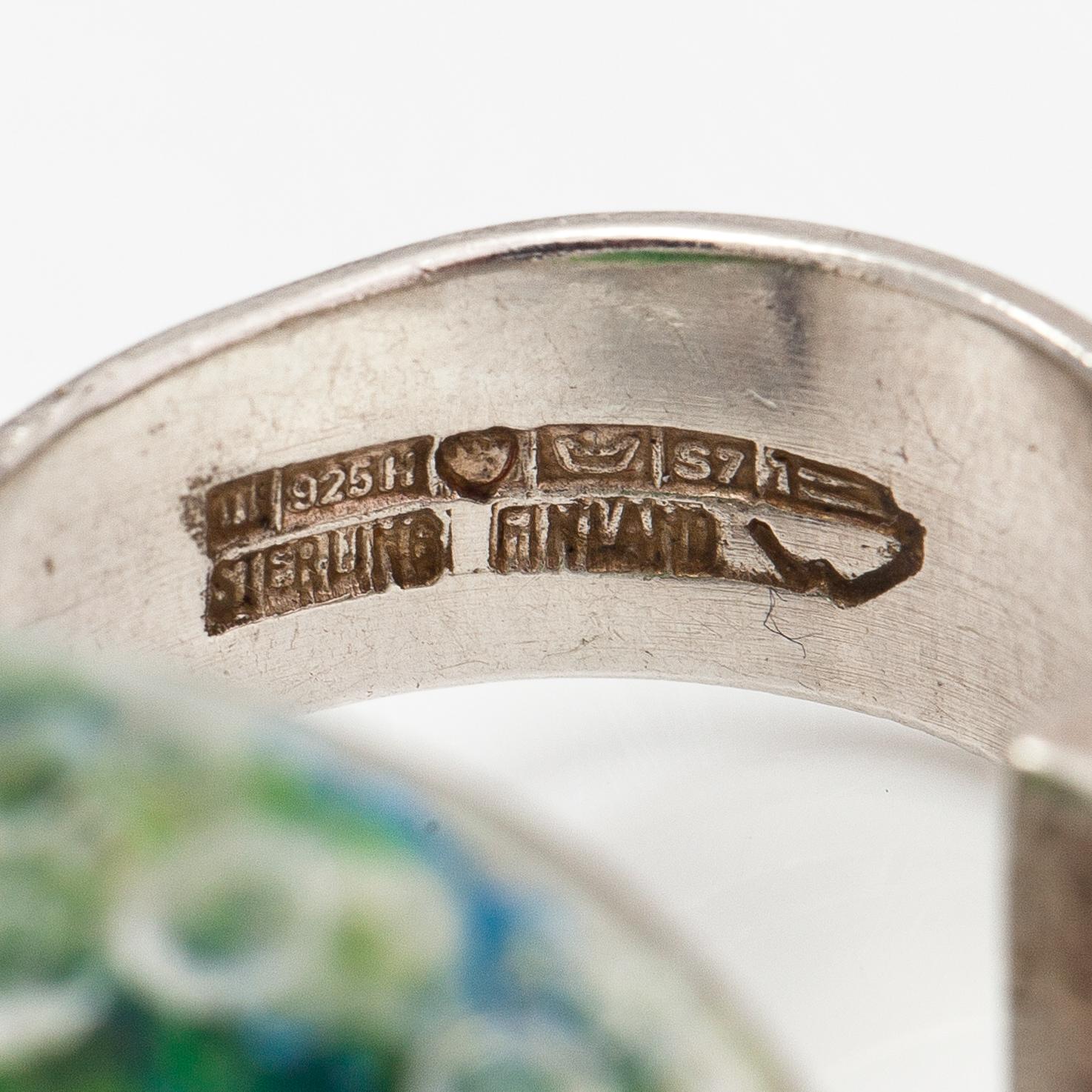Björn Weckström, A stelring silver and acrylic ring "Petrified lake". Lapponia 1971.