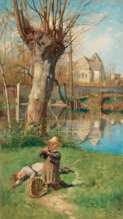 Georg Pauli, Pastoral scene on the bank of the Loing.