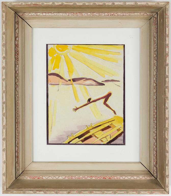 AGNES CLEVE, akvarell, signerad.
