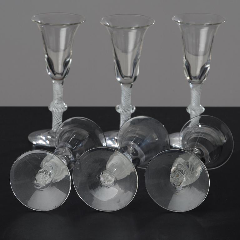 A set of nine glasses, England, 18th Century.