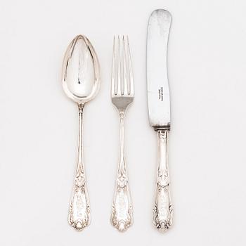 A 37-piece set of Russian silver cutlery, maker's mark of Nikolay Pavlov, 1908-1917.