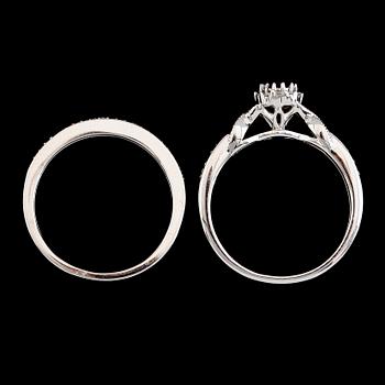 RINGAR, 2 st, 10K vitguld, diamanter tot ca 0.32 ct.