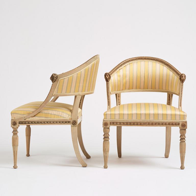 A pair of matched late Gustavian armchairs, Stockholm,  late 18th century.