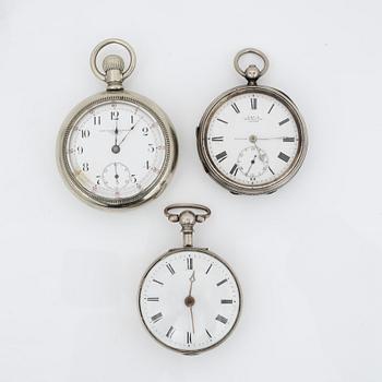 FICKUR, 3 st, silver samt vitmetall (2+1), England och USA, 1800/1900-tal.
