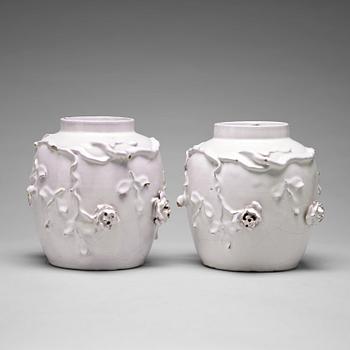 306. A pair of Swedish faiance jars, Marieberg, period of Ehrenreich (1758-66).