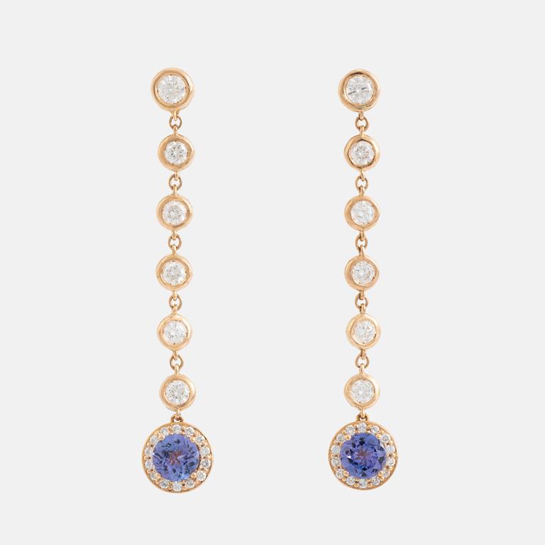 Tanzanite and brilliant cut diamond earrings.