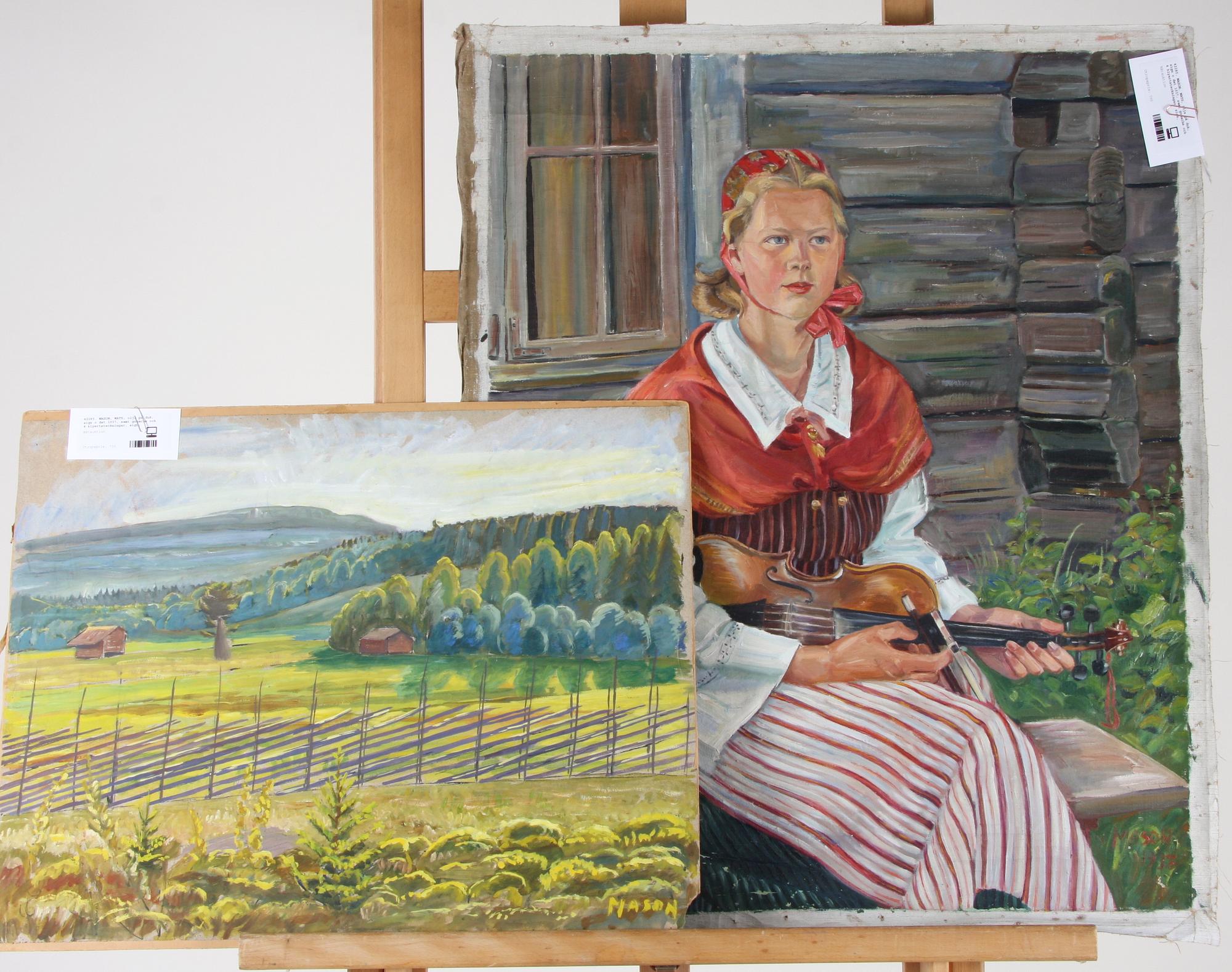 MASON, MATS, olja på duk, sign o dat 1937, samt gouache och 4 blyertsteckningar, sign.