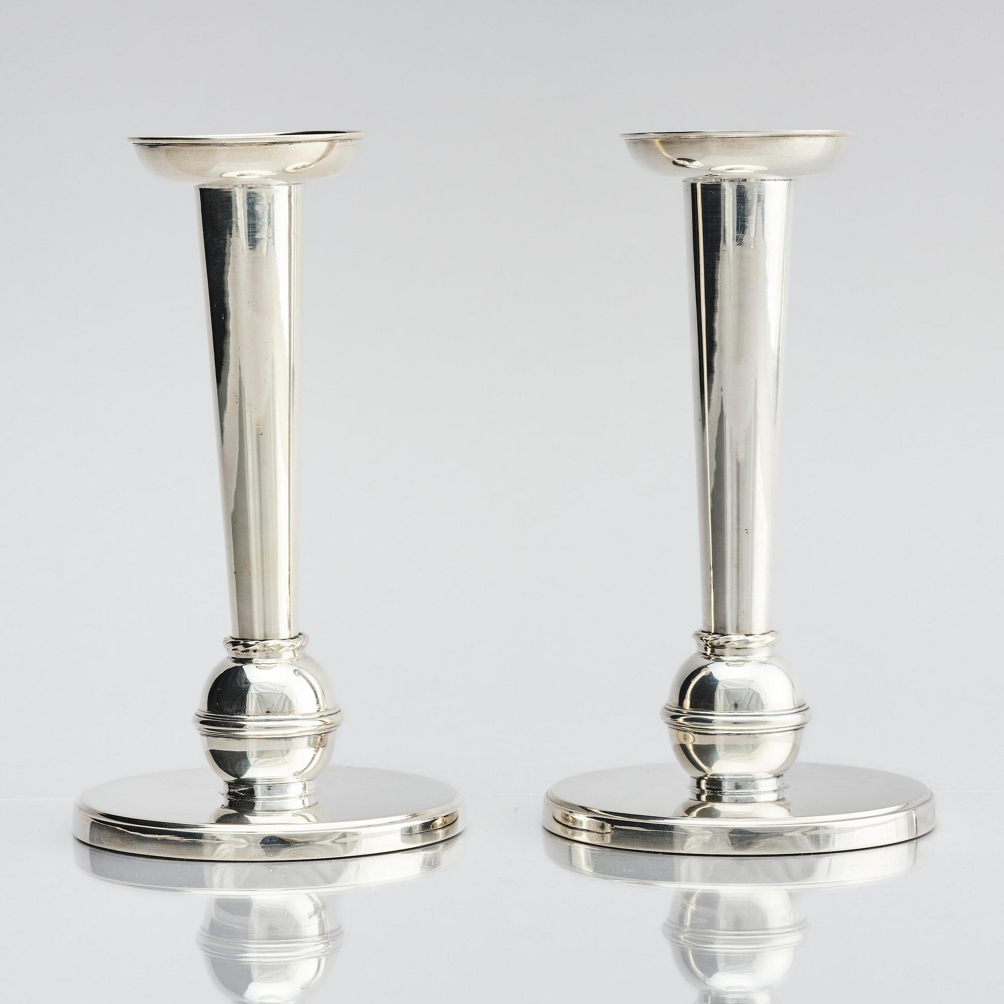 Carl Fredrik Carlman, a pair of silver candlesticks, Stockholm, Sweden 1955.
