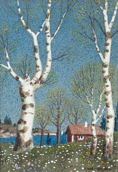 Oskar Bergman, Spring landscape with birches.