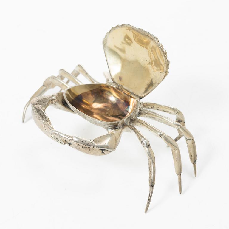 Saltkar/dosa, i form av krabba, silver, Spanien, 1900-tal.