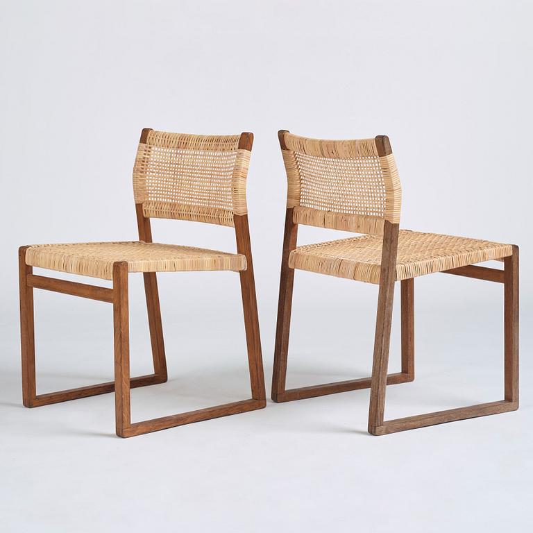 Børge Mogensen, a set of seven oak and rattan 'BM61' chairs, Fredericia Denmark.