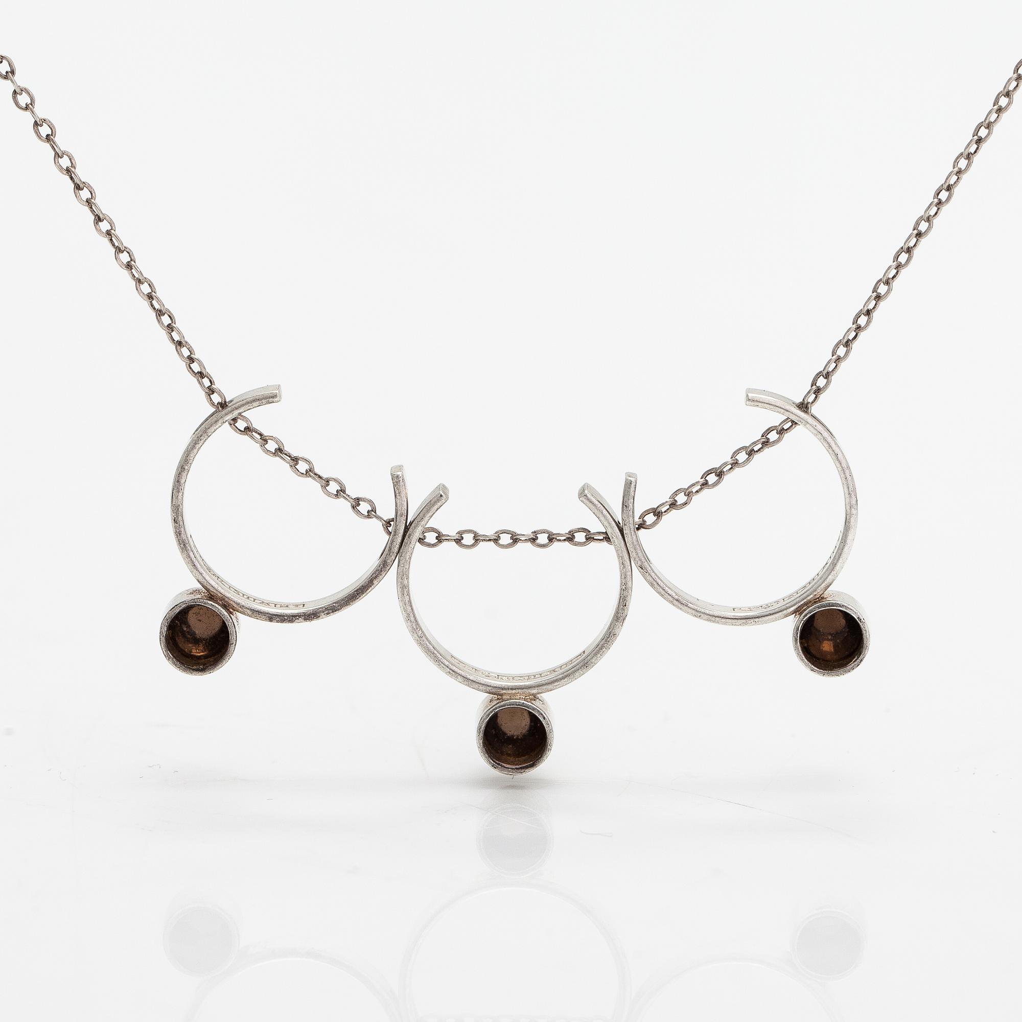 Elis Kauppi, A silver and smoky quartz necklace. Kupittaan kulta, Turku 1961.