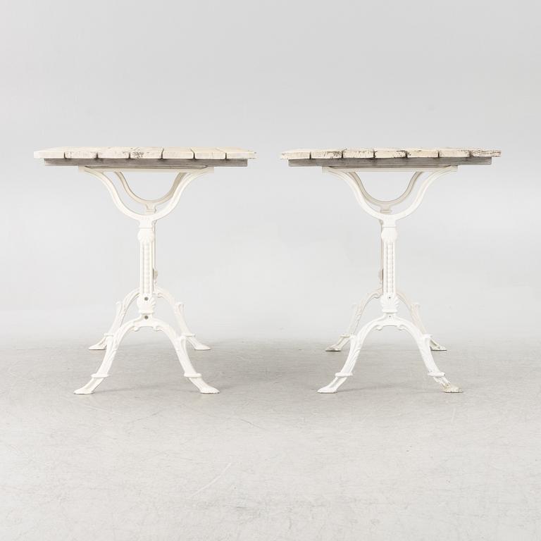 A set of seven garden chairs and two tables Byarums bruk, later part of the 20th century.