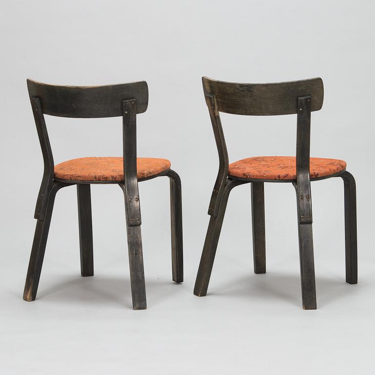 Alvar Aalto, stolar, 2 st, modell 69, O.Y. Huonekalu- ja Rakennustyötehdas A.B. 1940-tal.