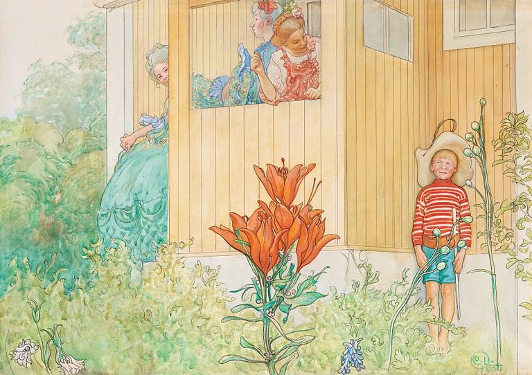 Carl Larsson, "Utspökning" / "Esbjörn utklädd".