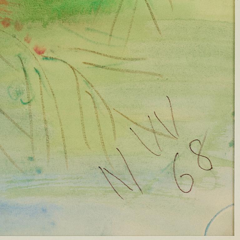 Nell Walden, mixed media on paper, signed and dated -68.