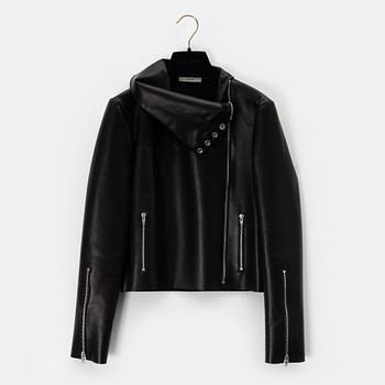 Céline, A black leather jacket, size 38.