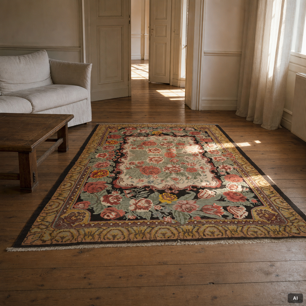 An older Bessarabian Kelim carpet, 380 x 240 cm.