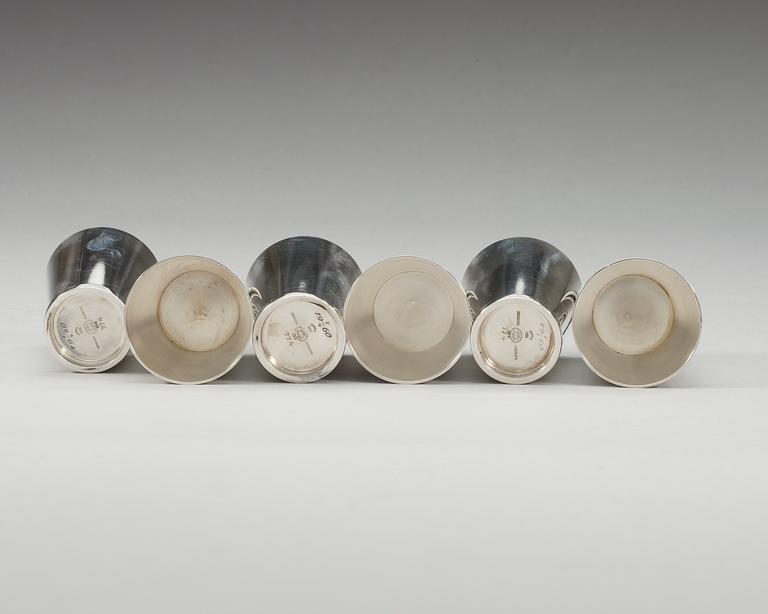 A set of six Harald Nielsen sterling beakers by Georg Jensen, Copenhagen 1945-77,