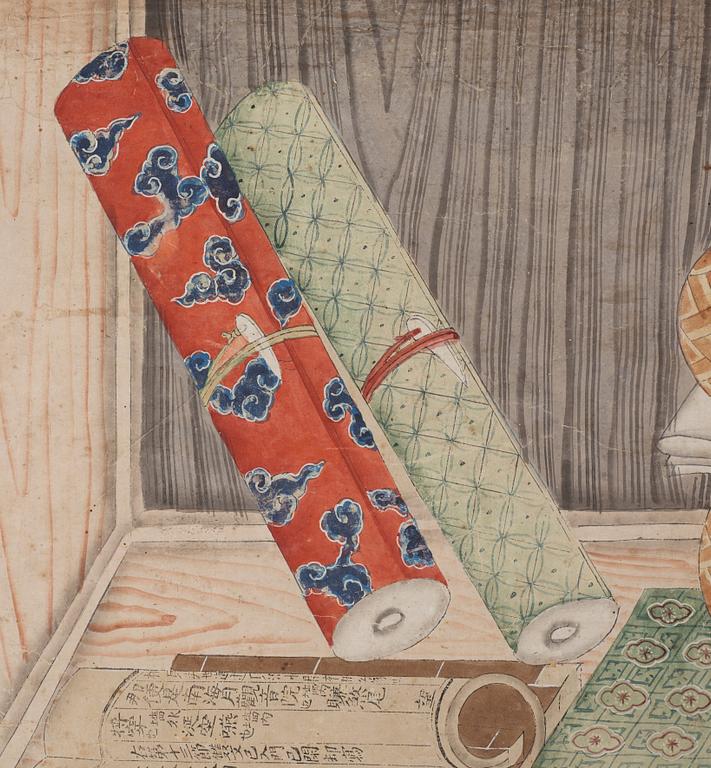 Two Chinese panels, by unknown artist, ink and colour on paper laid on board, Qing dynasty, 18th Century.