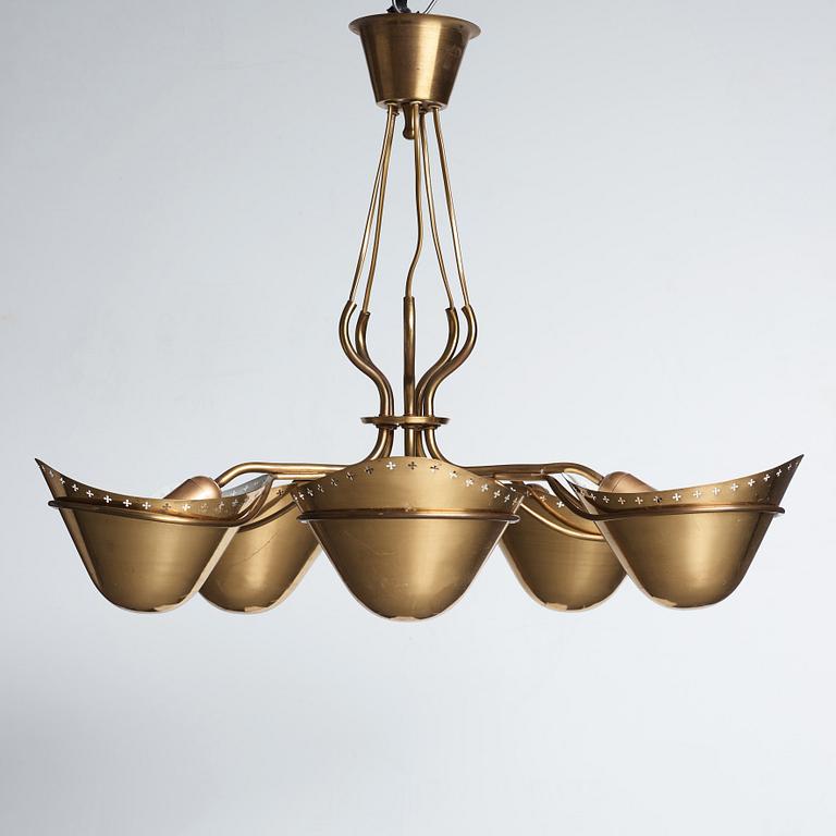 A Swedish Modern brass ceiling lamp, 1940-50's.