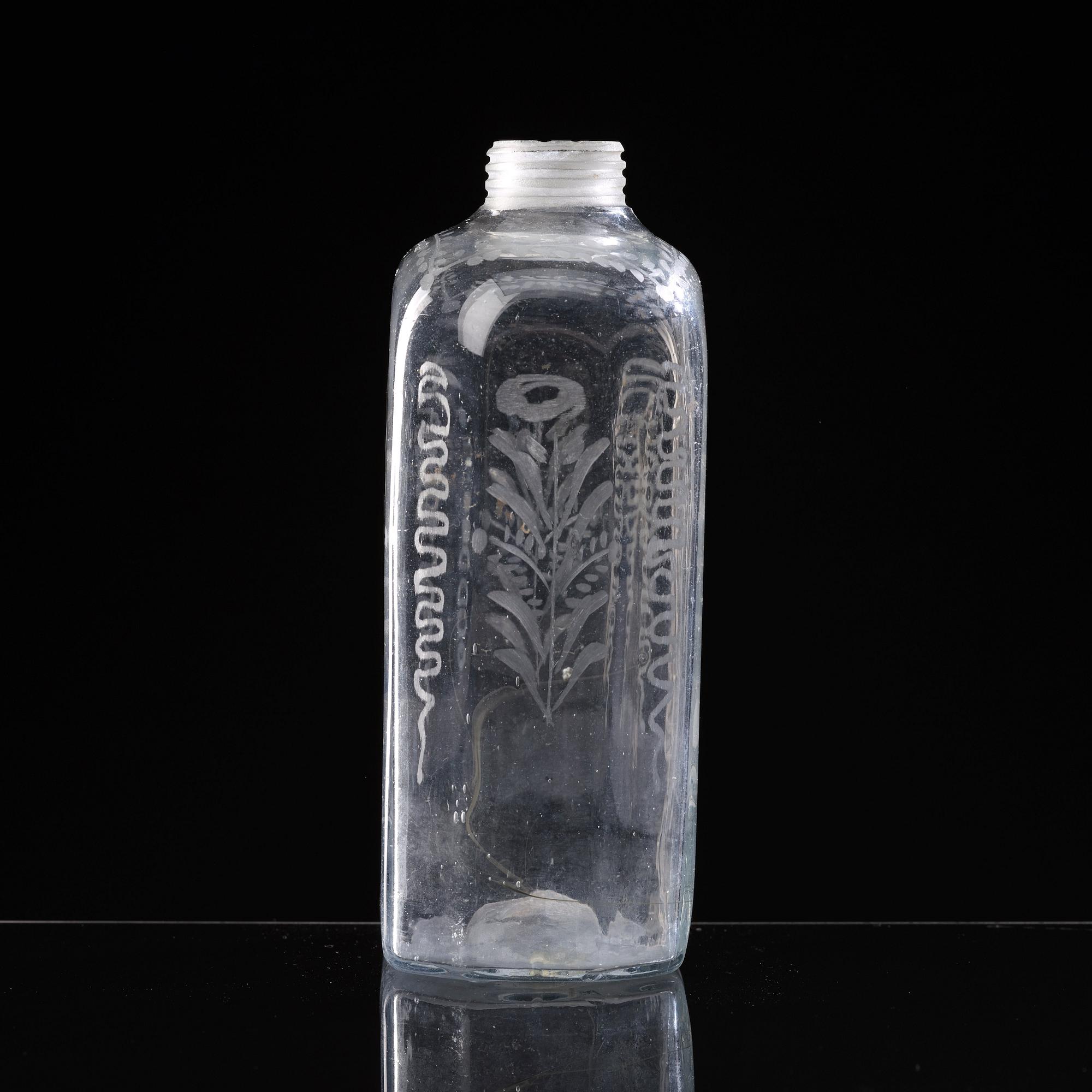 FLASKA, glas. Troligen Skånska glasbruket, 1700-tal.