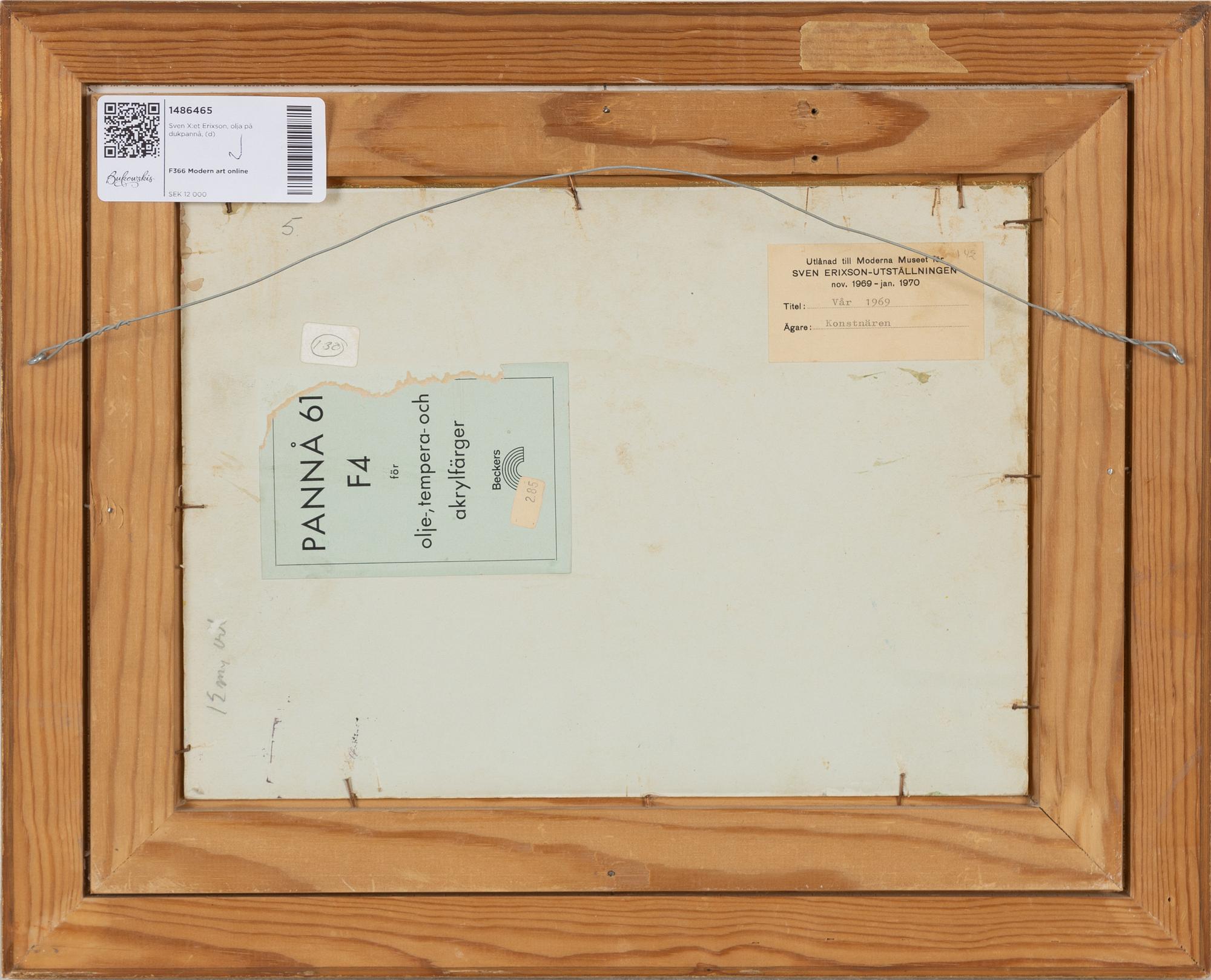 Sven X:et Erixson, olja på dukpannå, signerad Sven Erixson och daterad 30 maj -69.