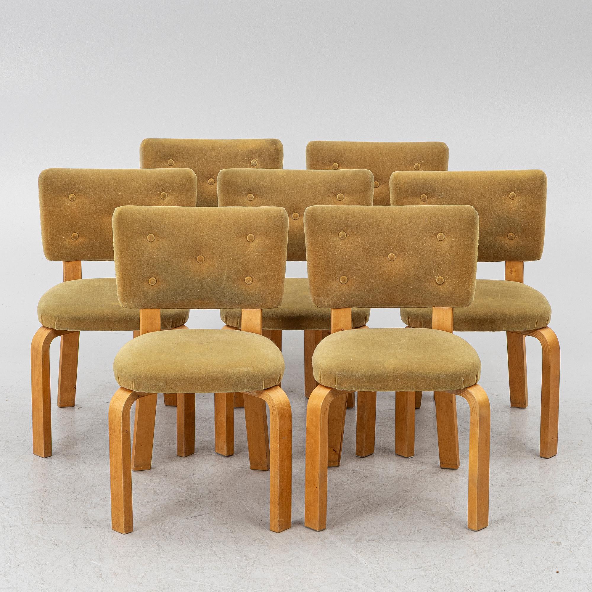 Alvar Aalto, Chairs, 7 pcs, model 62 for O.Y. Huonekalu- ja Rakennustyötehdas A.B. mid-20th century.