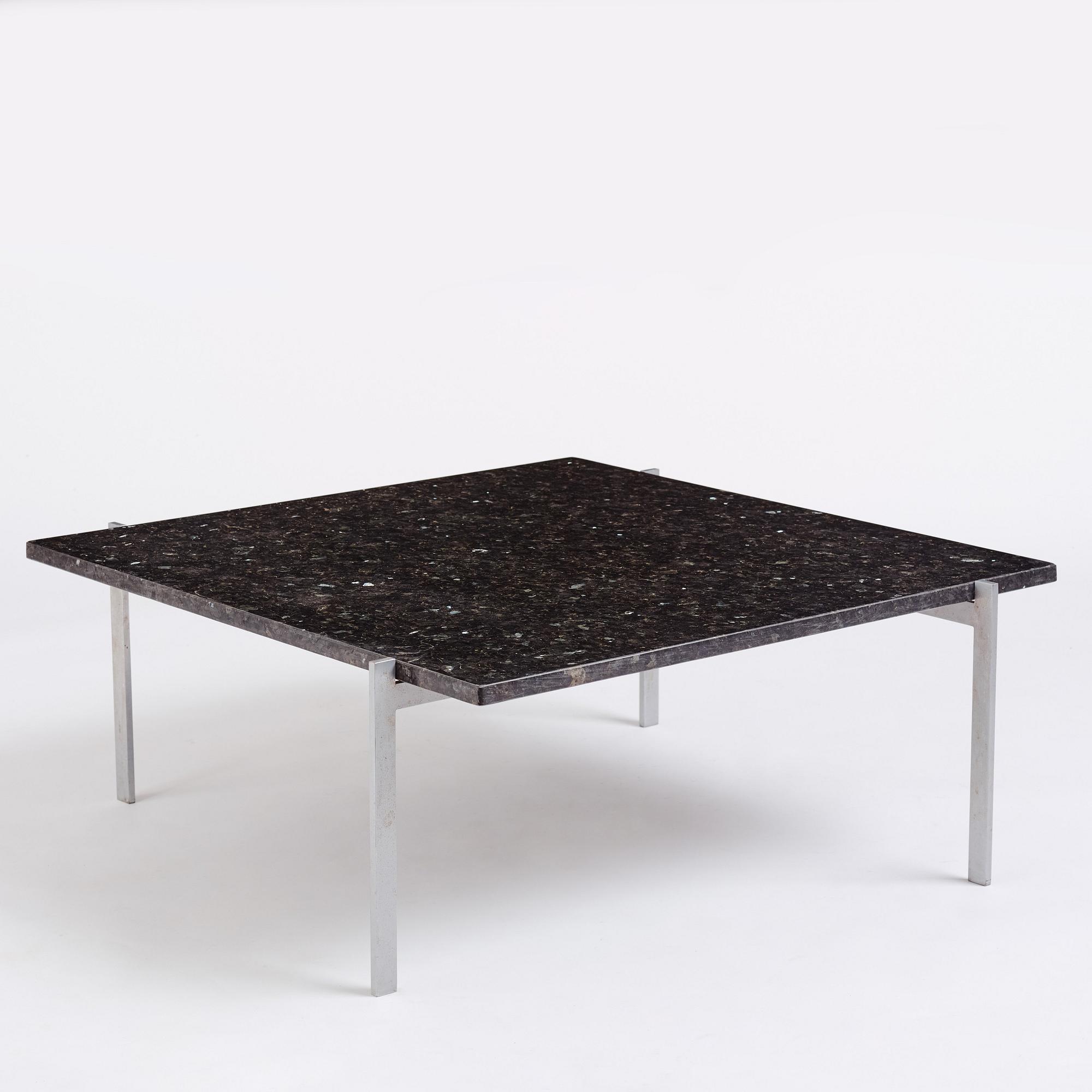 Poul Kjaerholm, a 'PK61' labradorite/larvikit stone top sofa table, edition E Kold Christensen, Denmark, early 1960s.