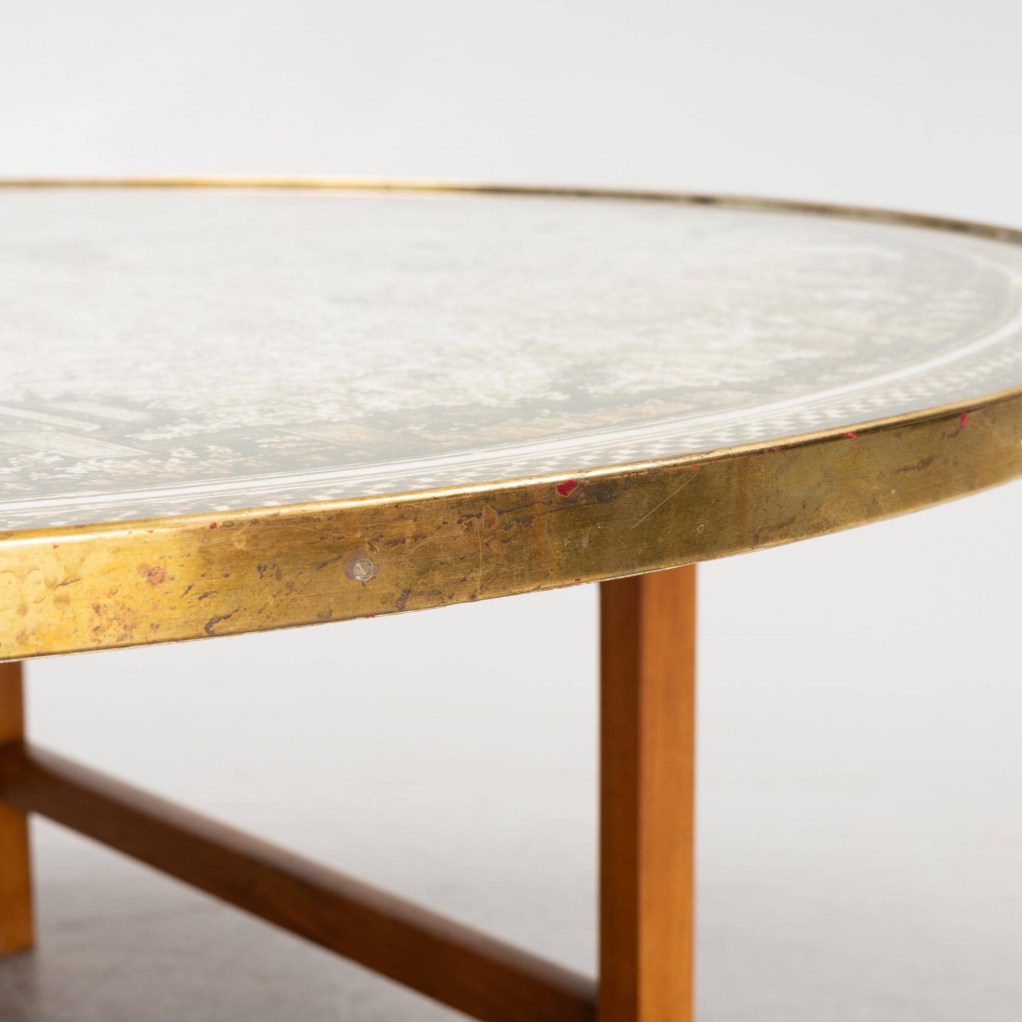 Josef Frank, a mahogany base table, map on the top, Svenskt Tenn, Sweden, model U601 (the top) & U491, 1960s-1970s.