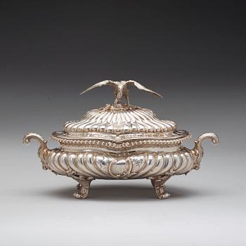 A pair of English mid 18th century silver tureens, marks of Frederick Kandler, London 1755.