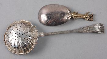 SUPSKED samt SOCKERSTRÖARE, silver. Bl a Ernst Gustav Markström, Uppsala, 1857.