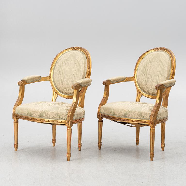 Soffa, 2 karmstolar, bord, gustaviansk stil, 1900-tal.