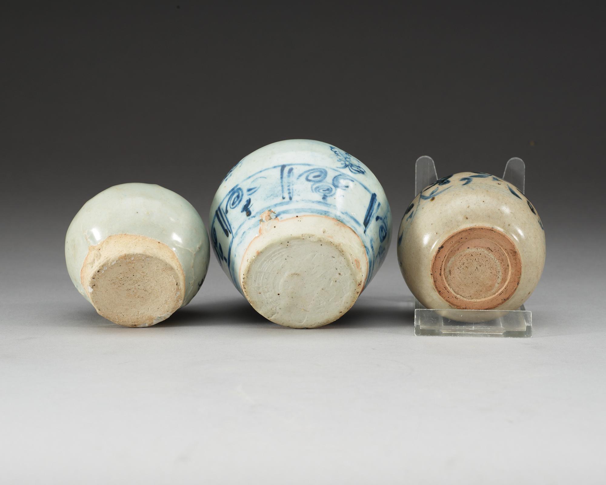 Three blue and white jars, Yuan/Ming dynasty.