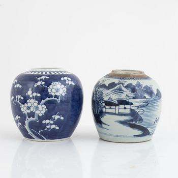 Two blue and white porcelain ginger jars, China, 19th/20th century.