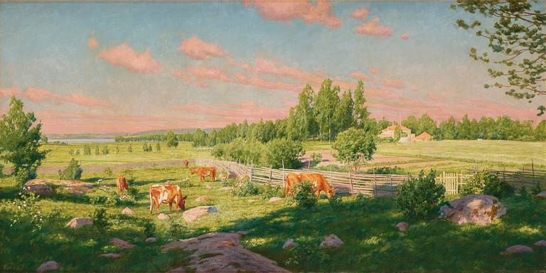 Johan Krouthén, Summer idyll with grazing cattle.