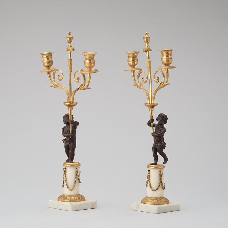 A pair of Gustavian late 18th century two-light candelabra.