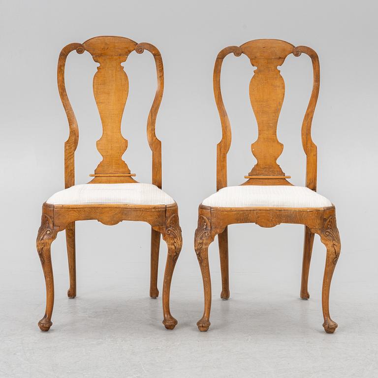 A pair of Swedish late baroque chairs, mid 18th century.