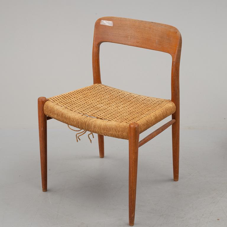 A set of four Niels Ole Møller teak chairs, JL Møller, Højberg, Denmark 1950's-60's.