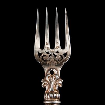 SERVERINGSBESTICK, silver samt ben, Birmingham 1886.