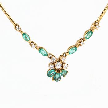 A emerald and brilliant cut diamond necklace.