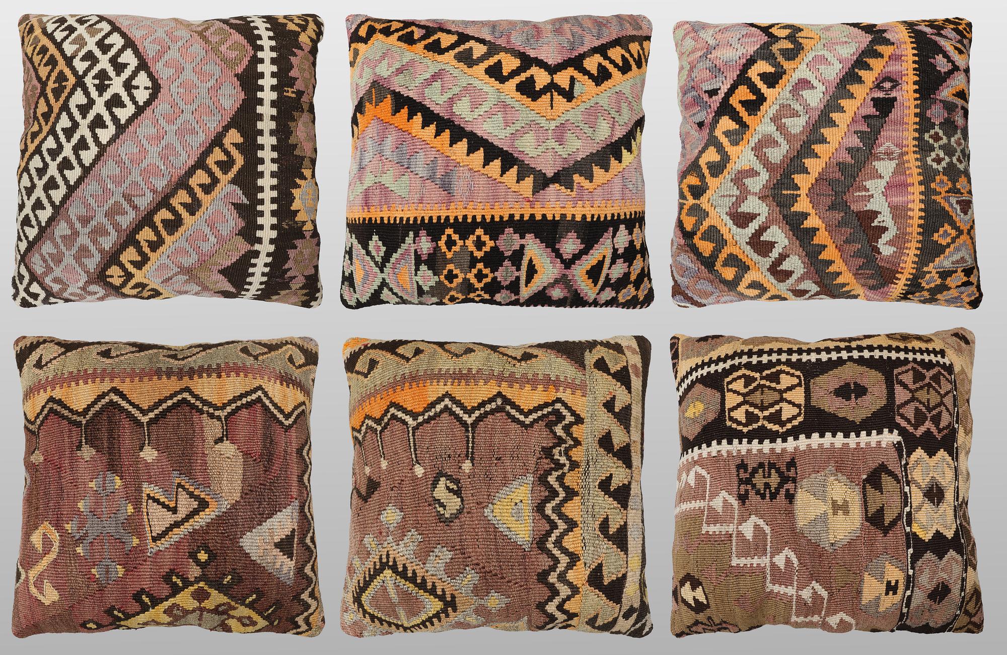 Cushion covers, 6 pcs, Kelim, older Anatolian fragments.