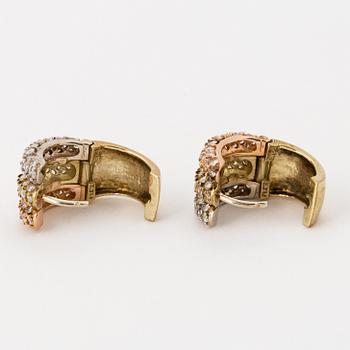 EARRINGS, 14K gold in three colours, with pavé set diamonds.