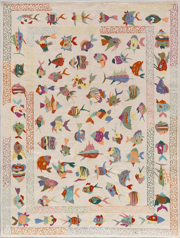 An embrodered Kelim carpet, c. 277 x 209 cm.