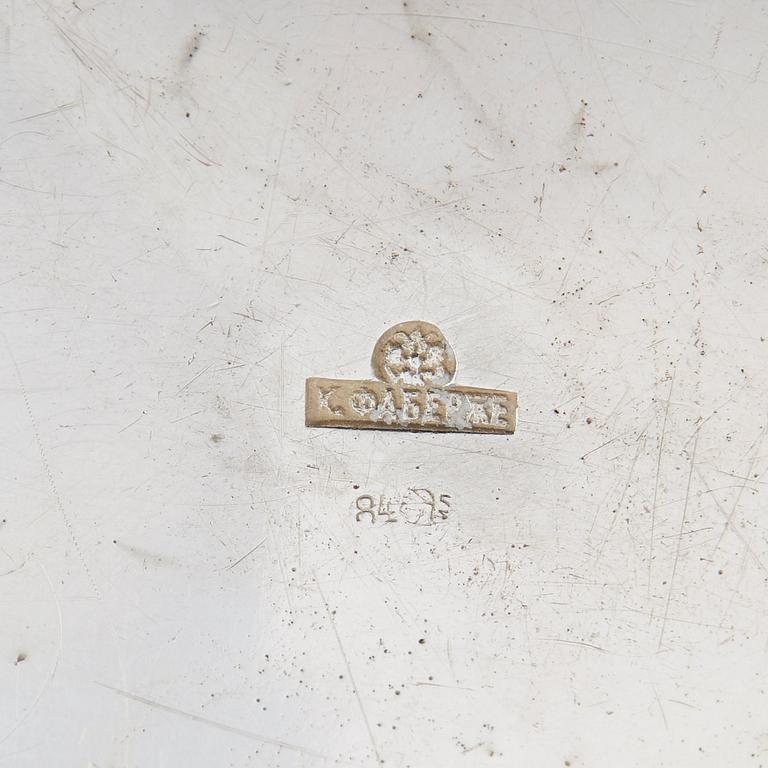 A Fabergé silver dish/tray,Moscow 1897-1908. Marked K. Fabergé in kyrillic, Imperial Warrant and scratched inv no 15649.